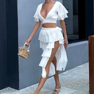 White matching skirt set